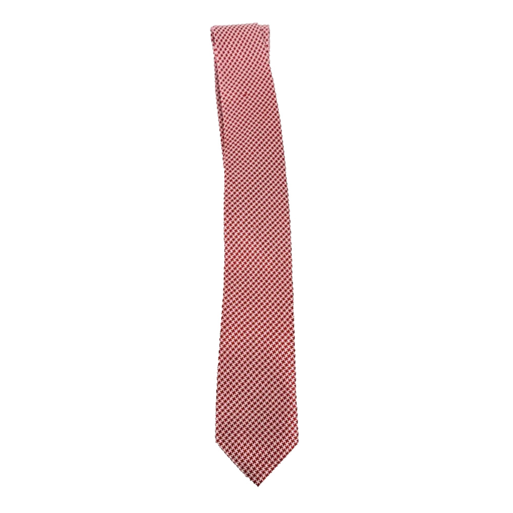 Paul Frederick Red White Pure Silk Mens Geometric Tie Necktie Office Long 3.5"